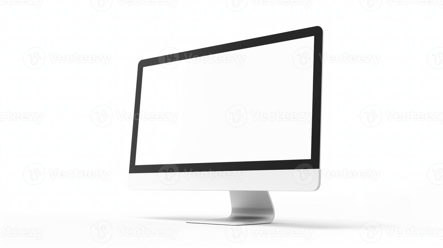 Mockup computer screen placed in white space. Glowing pc display with stand for gaming template advertising image. Contemporary device screen mock up product photorealistic photo