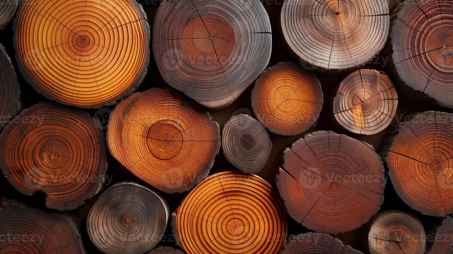 Cut logs with cracks and aging rings banner background copy space. Woodwork natural supplies image backdrop empty. Carpentry workshop timber concept composition top view, copyspace photo
