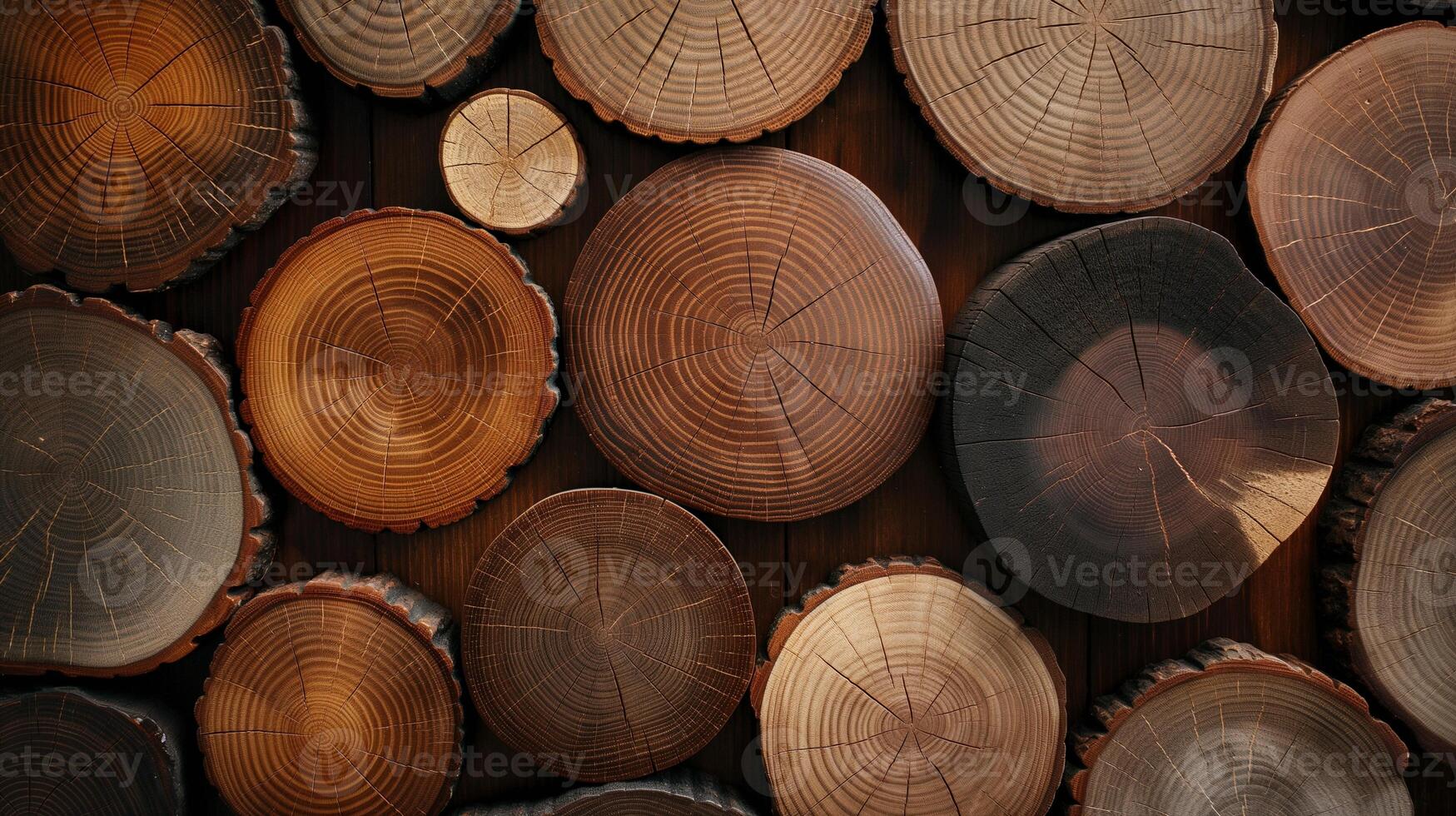 Weathered wood logs arrangement banner background copy space. Wooden supplies for fireplace image backdrop empty. Cut timber ornament concept composition top view, copyspace photo