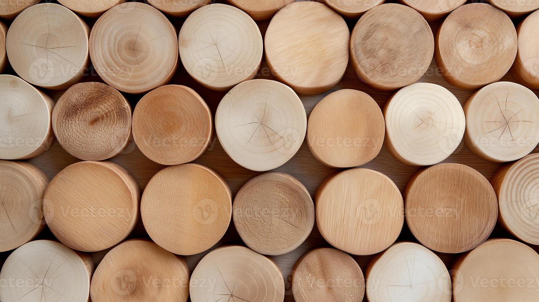 Pine wood round cut pieces pattern banner background copy space. Cozy natural home decor image backdrop empty. Woodwork crafting supplies concept composition top view, copyspace photo