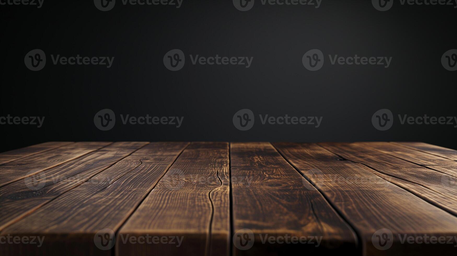 Aged wooden table in dark room banner background copy space. Goods presentation podium image backdrop empty. Advertising design concept composition closeup view, copyspace photo