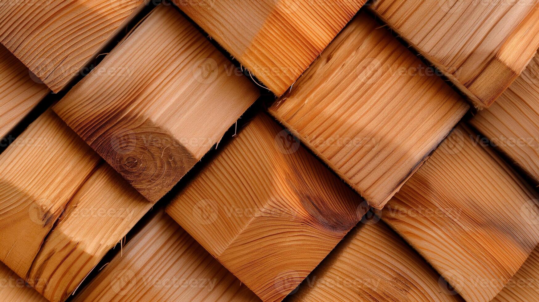 Stacked wooden blocks with natural patterns top view banner background copy space. Carpentry workshop supplies image backdrop empty. Woodwork concept composition top view, copyspace photo