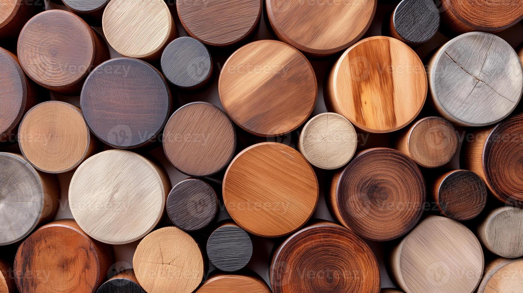Natural logs of various sizes banner background copy space. Round wooden slabs pattern image backdrop empty. Woodwork craft supplies concept composition top view, copyspace photo