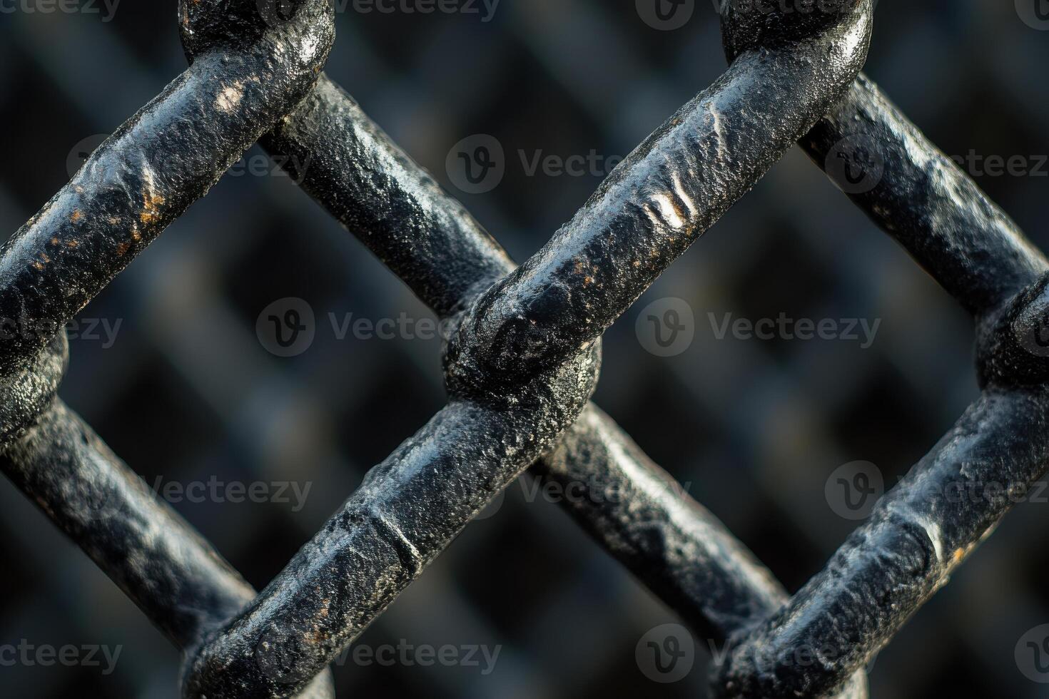 Close-up of a black chain-link fence showcasing texture and structure in outdoor lighting photo