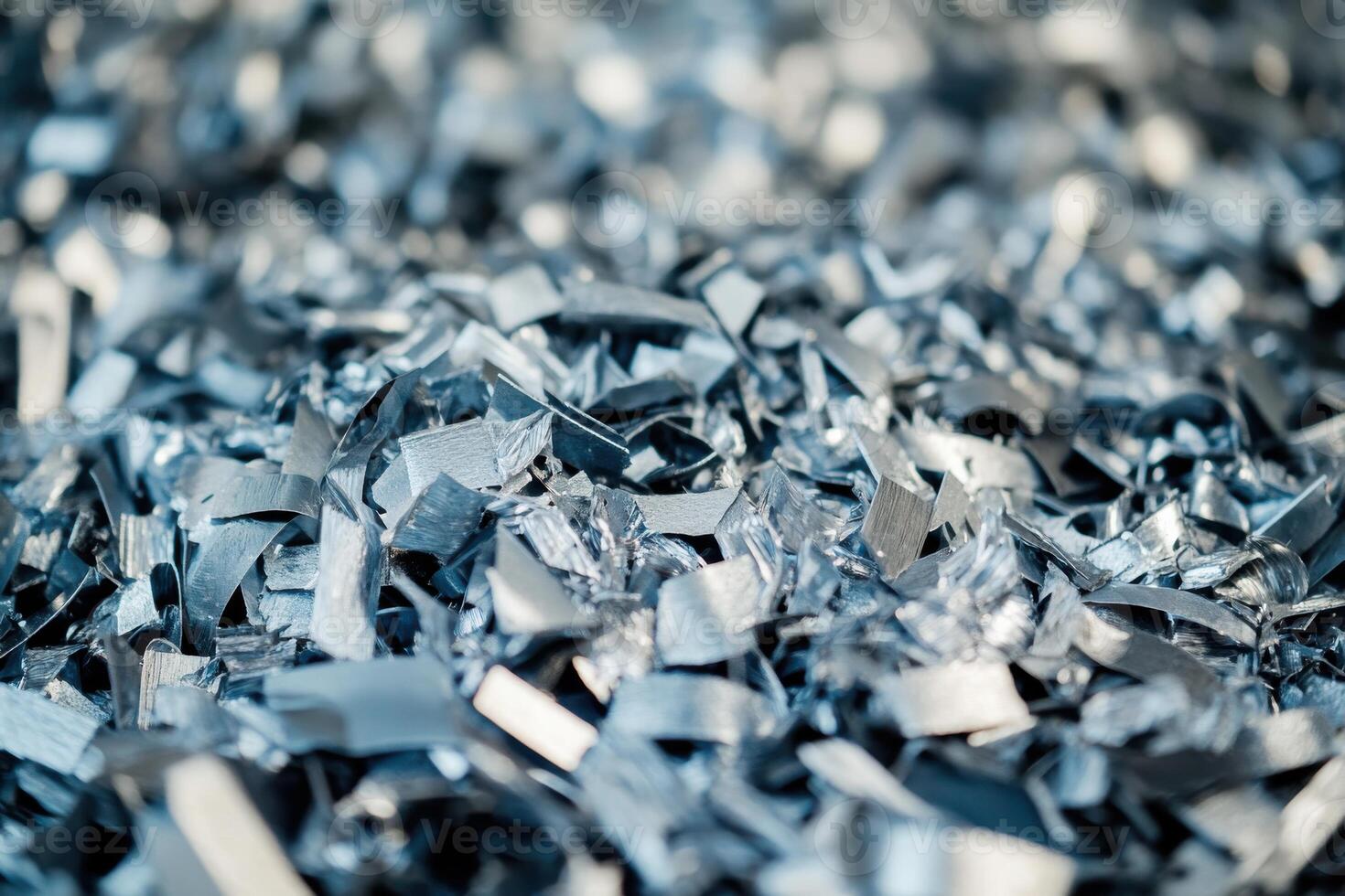Close-up of metallic shavings collected during machining process in a workshop setting photo