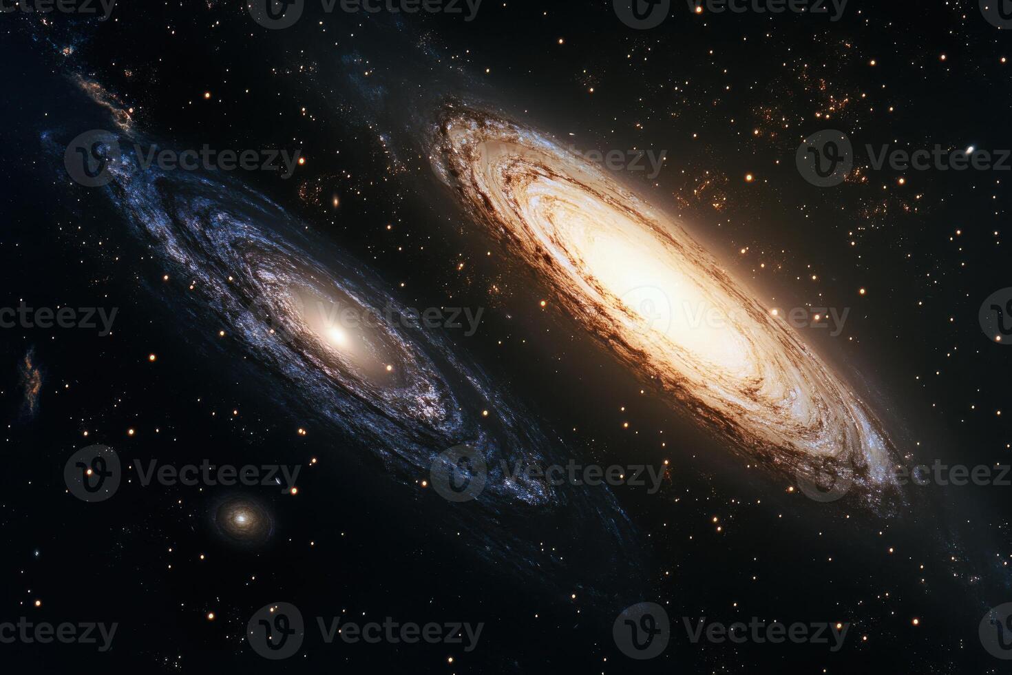 Two spiral galaxies collide in a stunning cosmic dance observed in deep space photo
