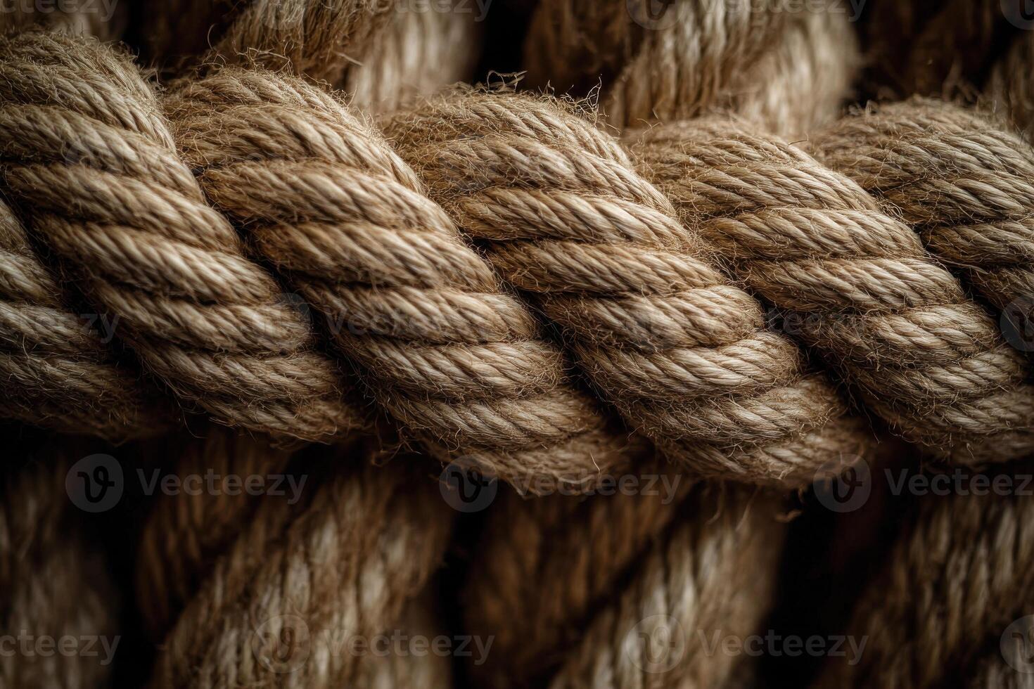 Close-up view of braided natural fibers creating sturdy rope for various applications photo