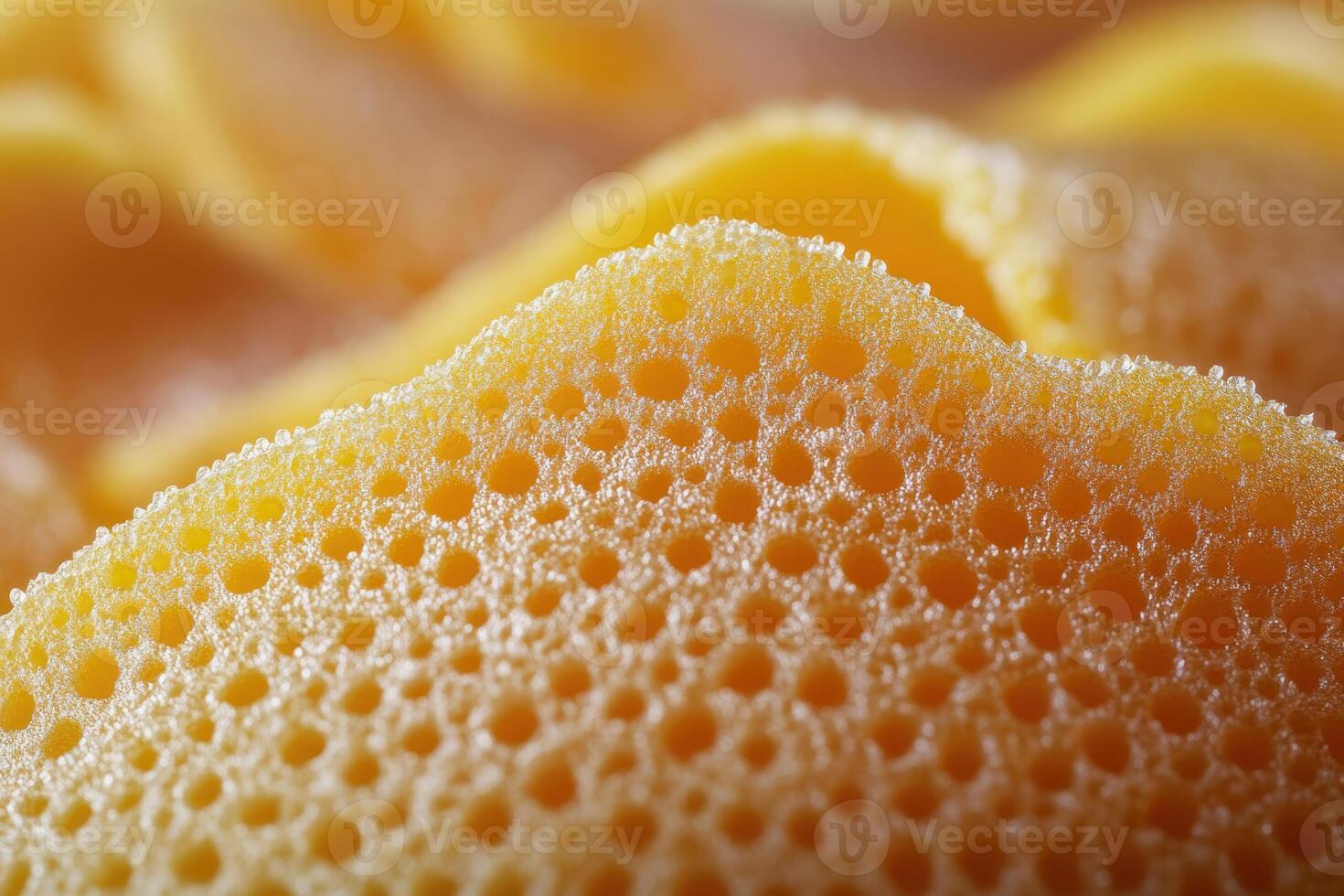 Close-up of textured sponge with intricate patterns, highlighting its yellow hue during daylight photo