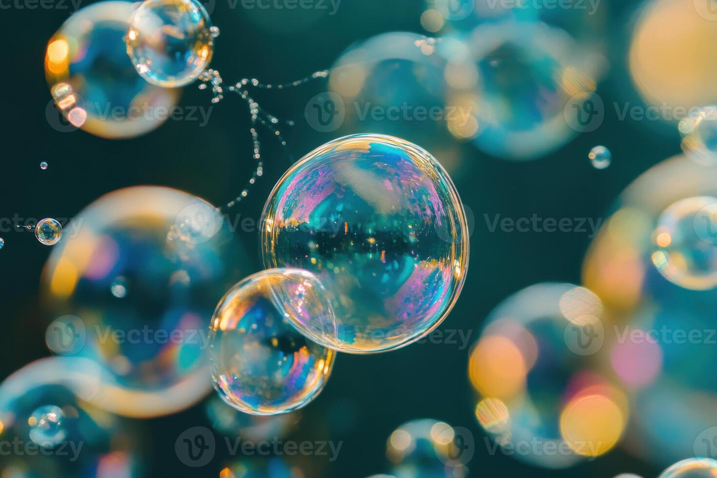 Colorful soap bubbles floating in the air during a sunny afternoon at a local park photo
