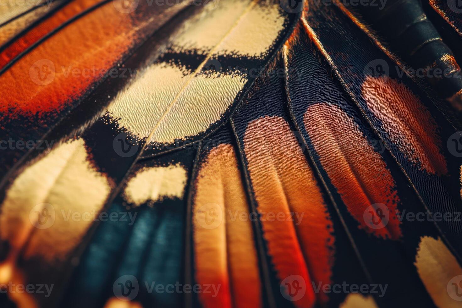 Detailed view of a butterfly wing showcasing intricate patterns and vibrant colors during daylight photo