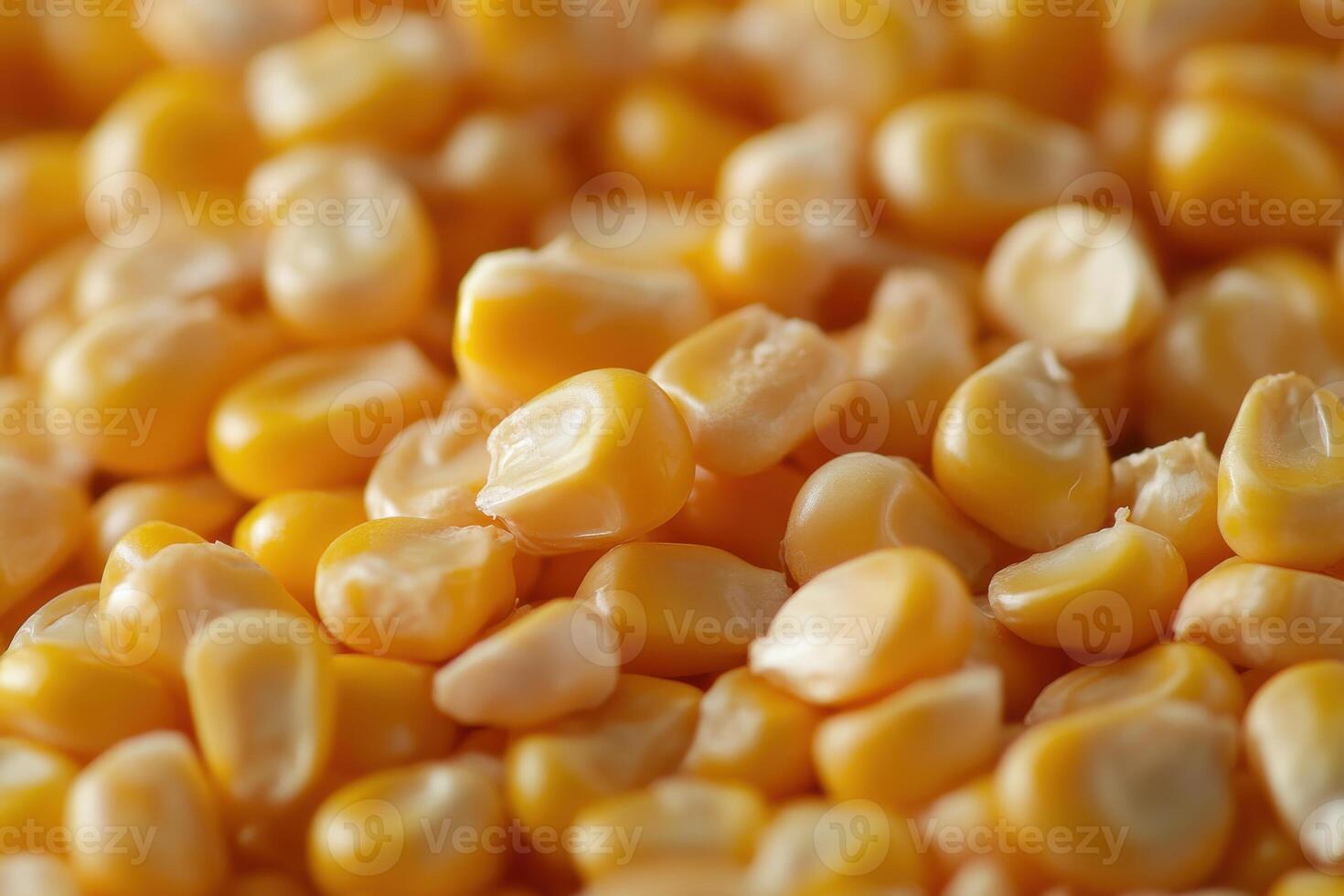 Freshly harvested yellow corn kernels spread across a wooden surface in a rustic setting photo