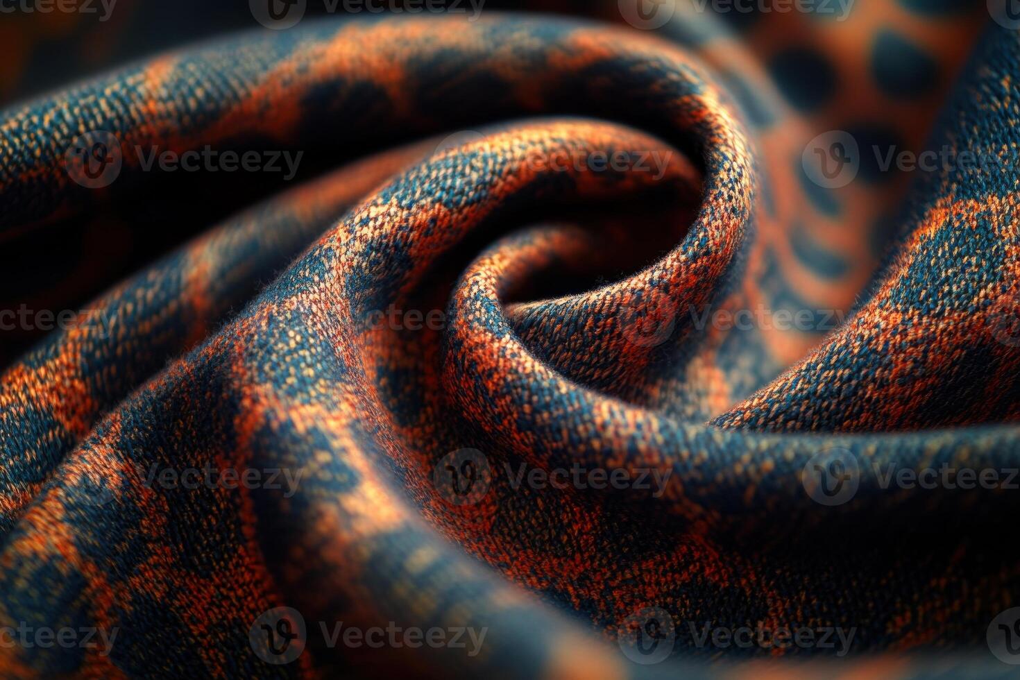 Close-up view of vibrant fabric showcasing intricate patterns and textures in warm colors photo