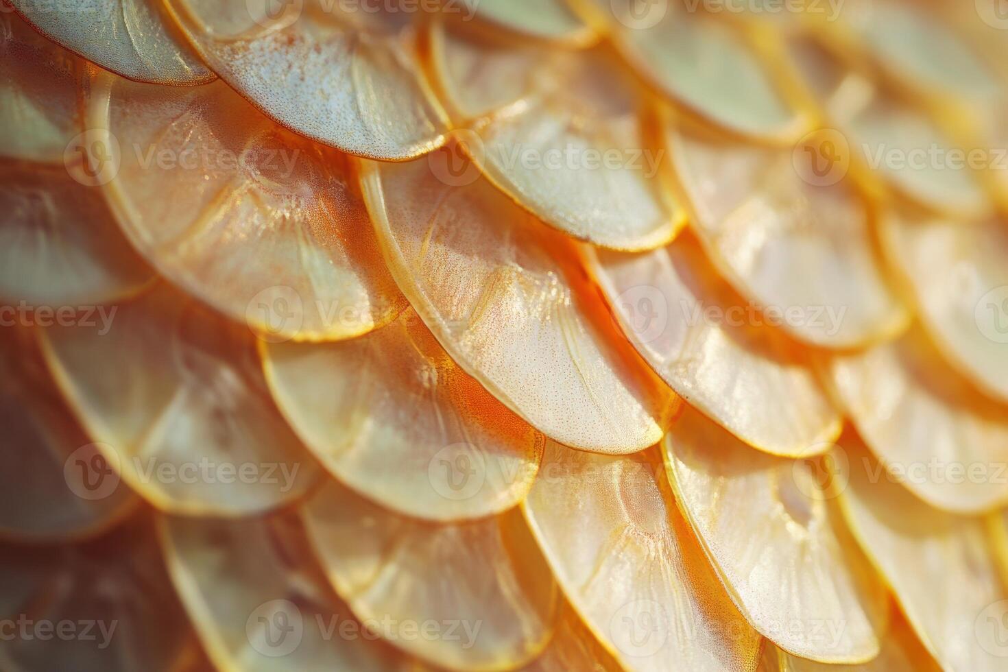 Close-up view of shimmering fish scales displaying intricate textures and colors in natural light photo
