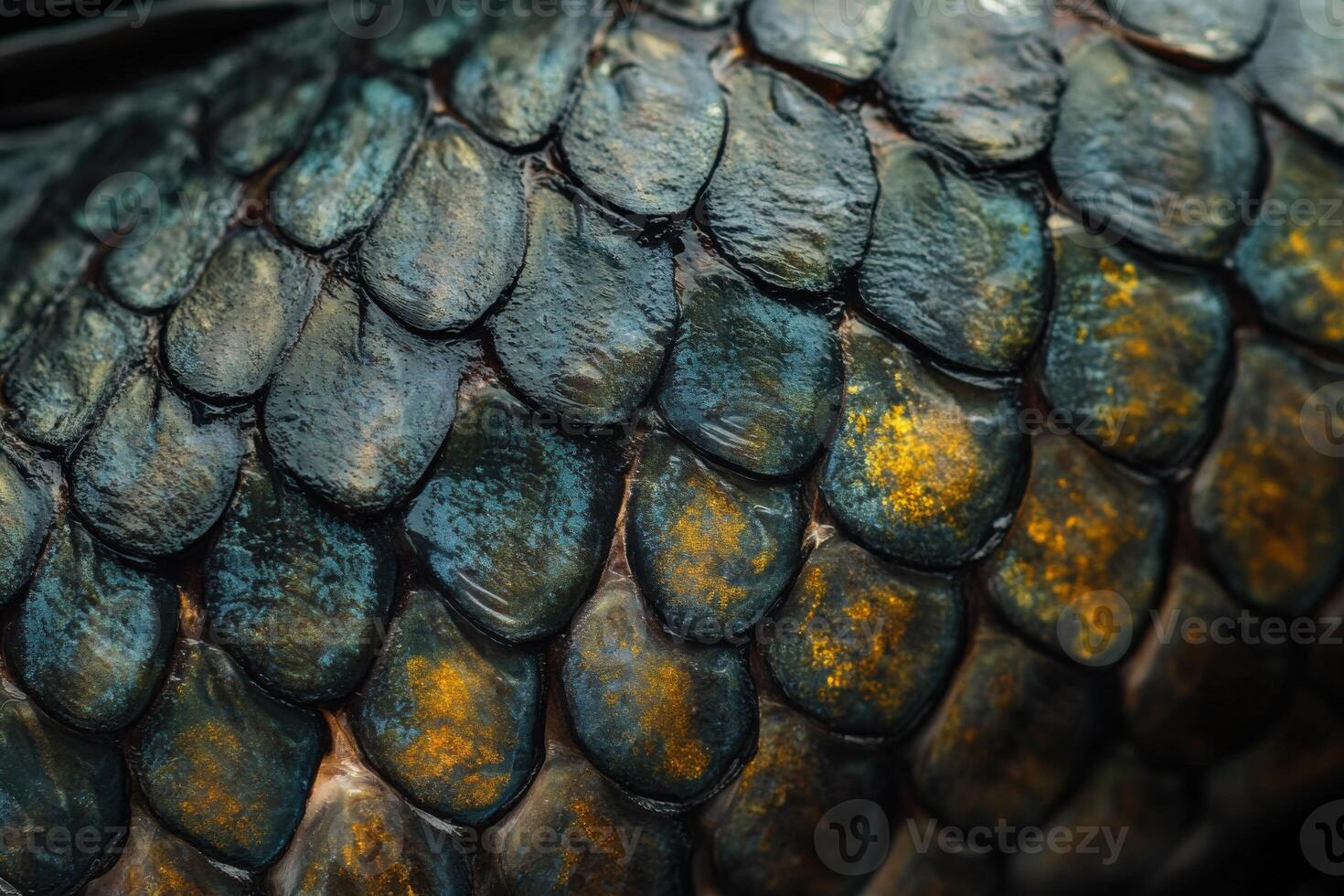 Close-up view of iridescent fish scales showcasing vibrant colors in natural lighting photo