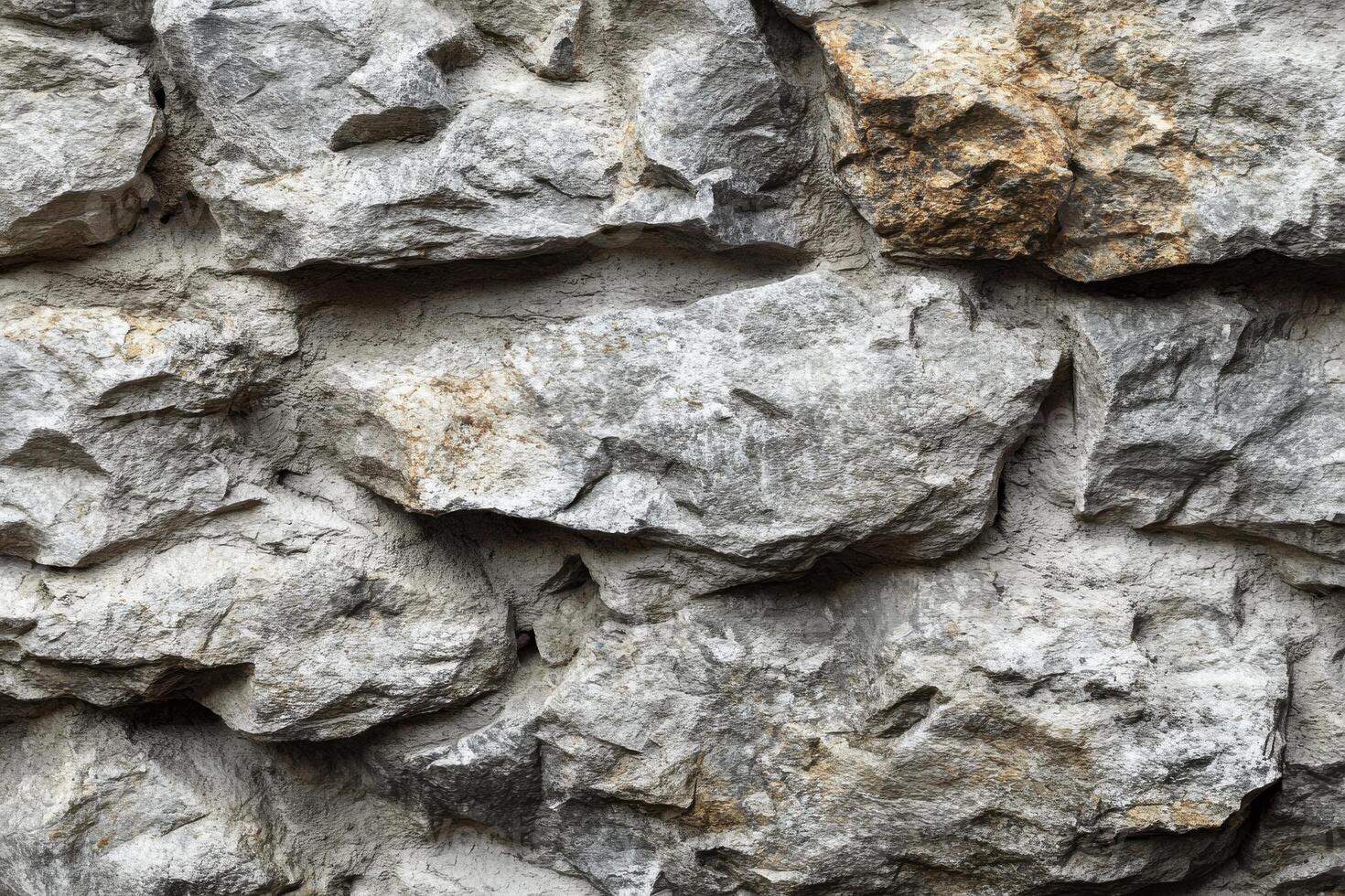 Textured gray stone wall with rugged rocks arranged in a natural pattern during daylight hours photo