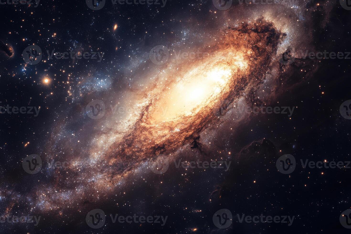 A stunning view of a galaxy spiraling through space, showcasing vibrant stars and cosmic dust photo