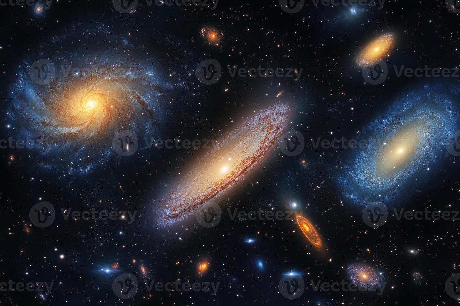 A stunning view of three galaxies in deep space showcasing their vibrant colors and shapes photo
