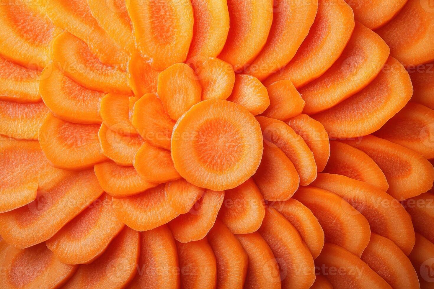 Sliced carrots arranged in a floral pattern on a light background photo