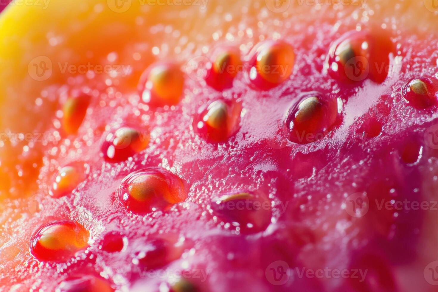 Close-up of vibrant fruit with dew drops glistening under natural light in a colorful setting photo