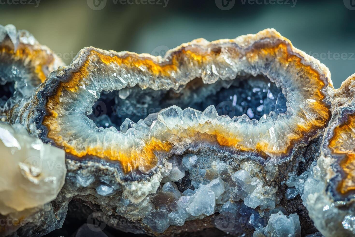 Beautiful close-up of a geode showcasing vibrant crystals and intricate details in natural light photo