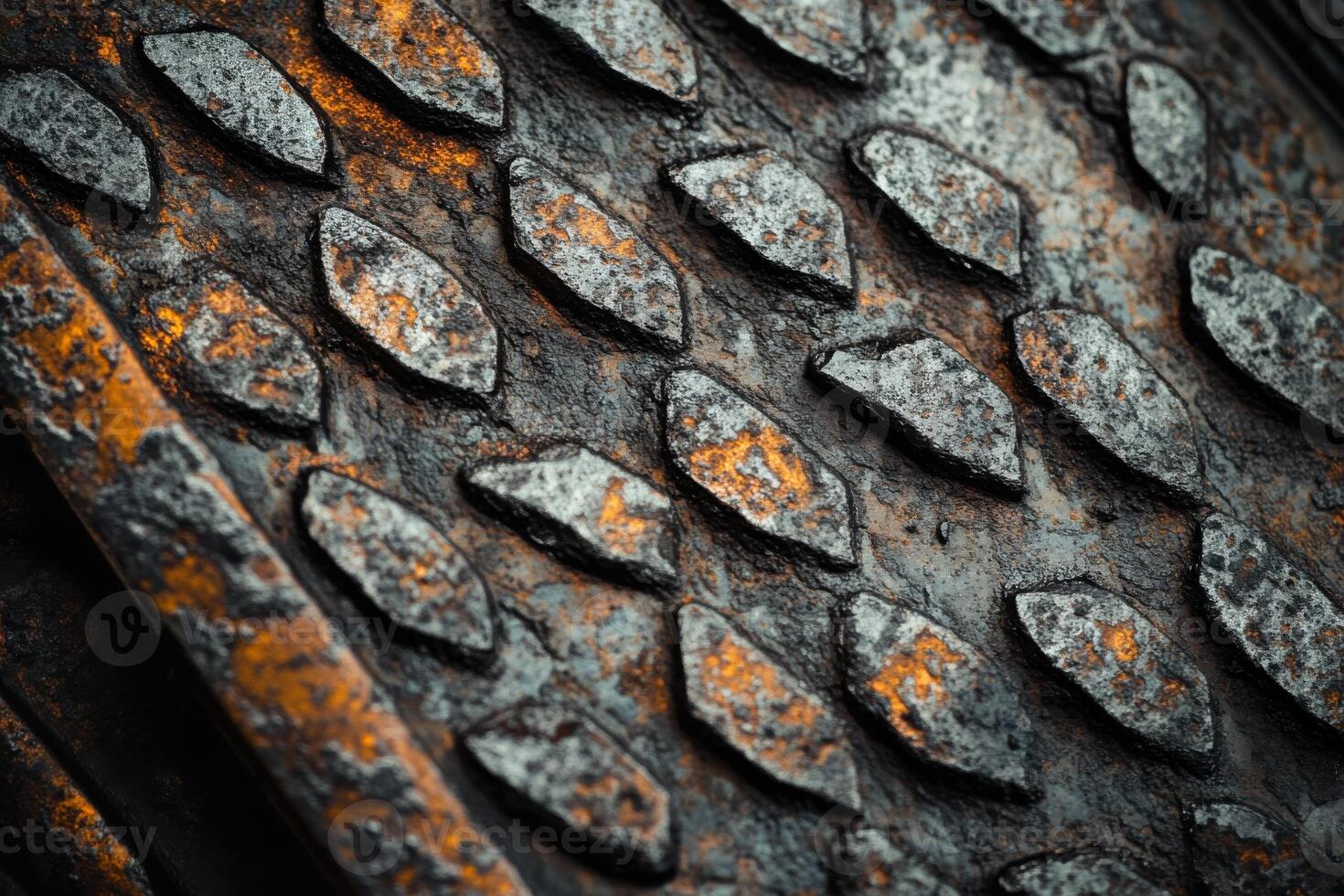 Close-up view of textured metal surface showcasing rustic patterns and aged patina effects photo
