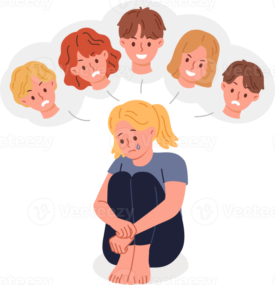 Bullying and shaming from classmates causes depression in little girl from elementary school, needs protection of adults. Child suffers from bad friends use shaming to assert themselves png
