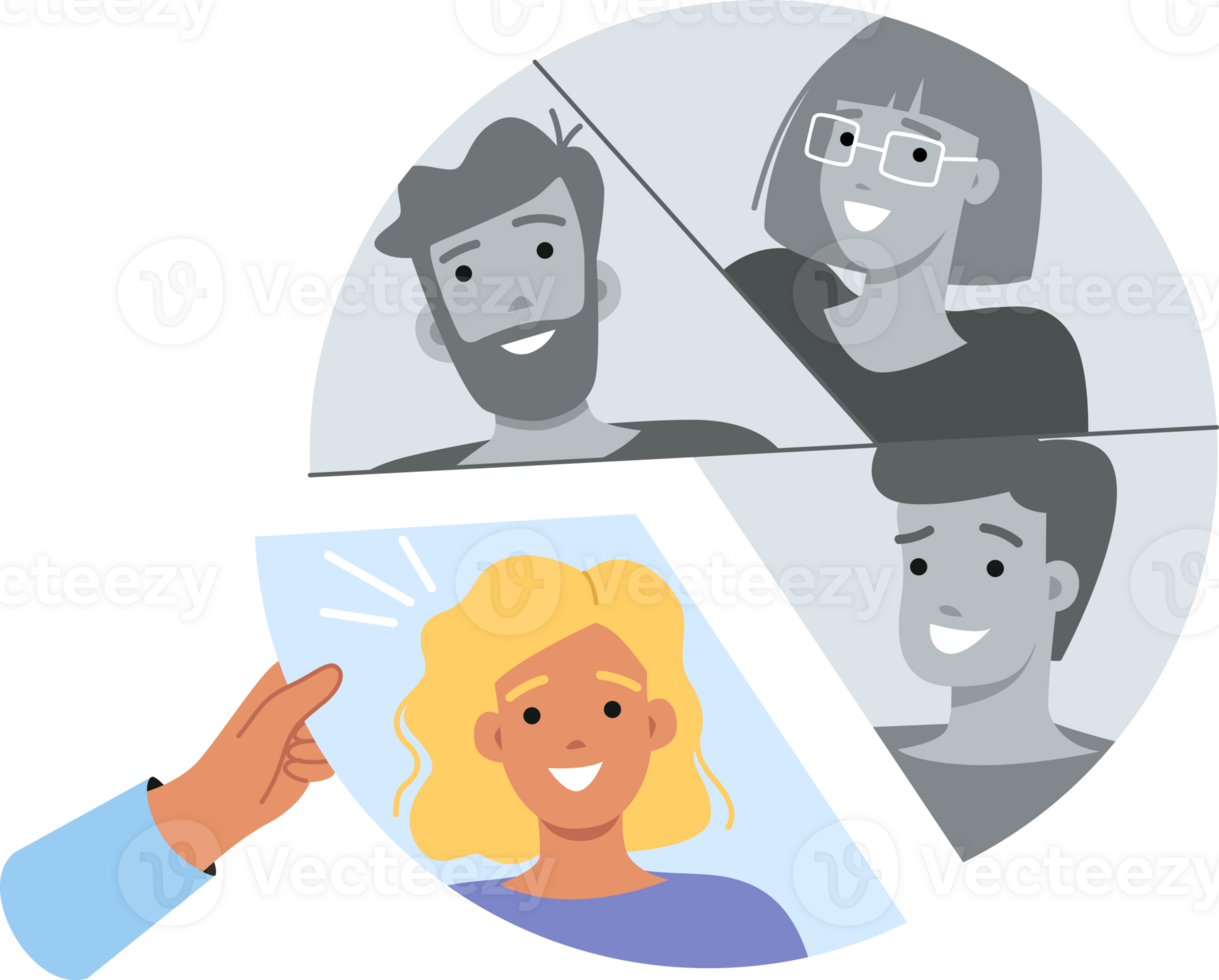 Team building to achieve synergy is done by hand of recruiter collecting diagram of people. Process of team building and selection of ideal candidate to complement corporation personnel png