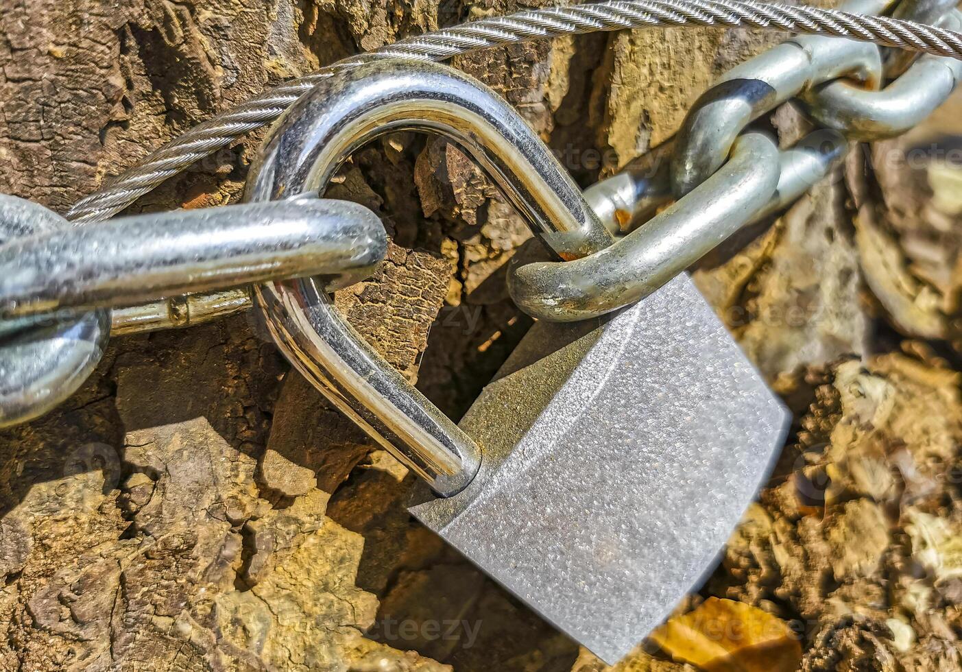 Ordinary silver lock locked in Puerto Escondido Mexico. photo