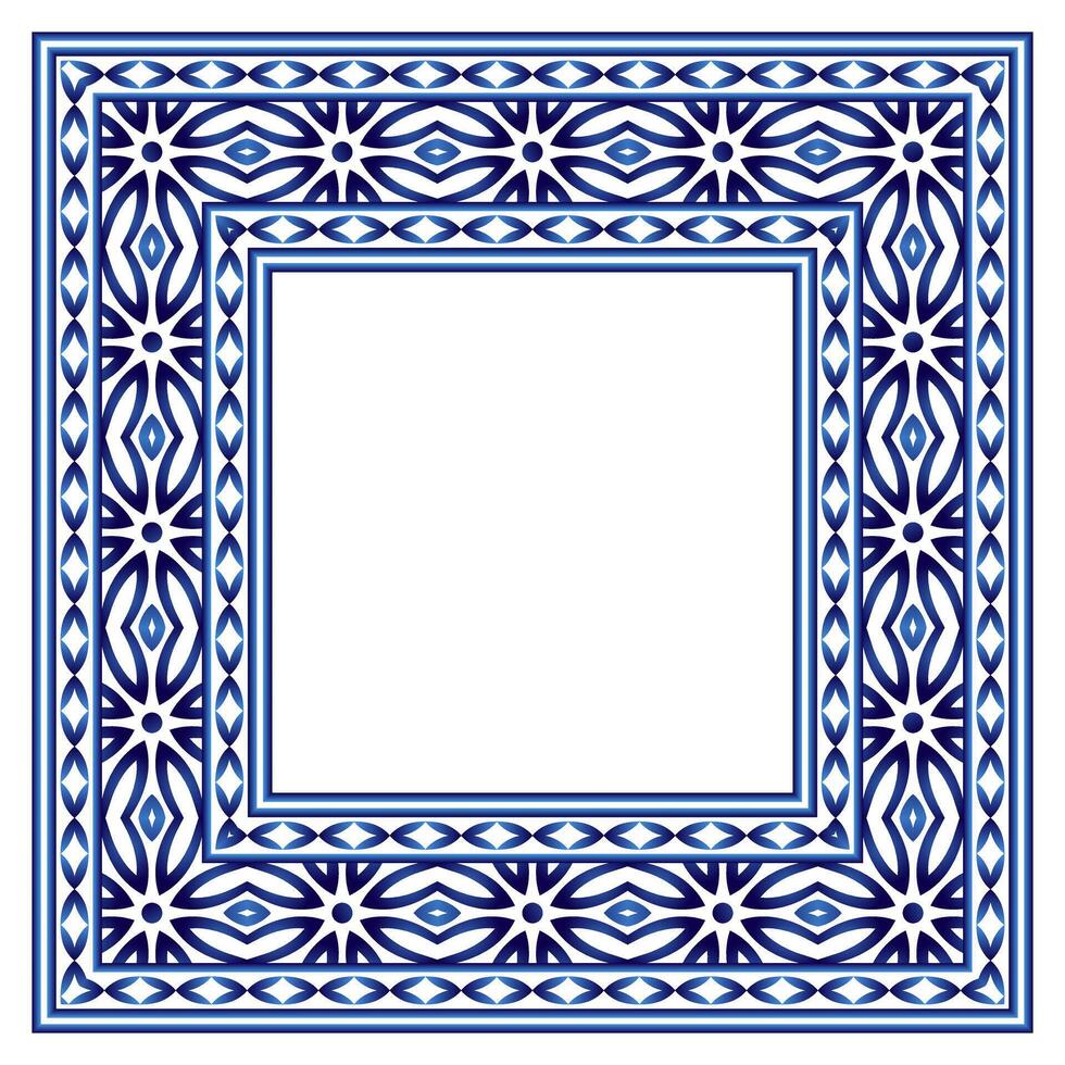 Ceramic tile border pattern. Islamic, indian, arabic motifs. Damask border seamless pattern. Porcelain bohemian background. vector