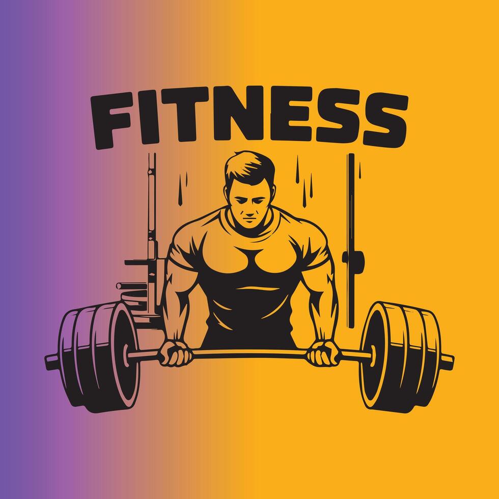 Fitness logo showing barbell exercise pose vector
