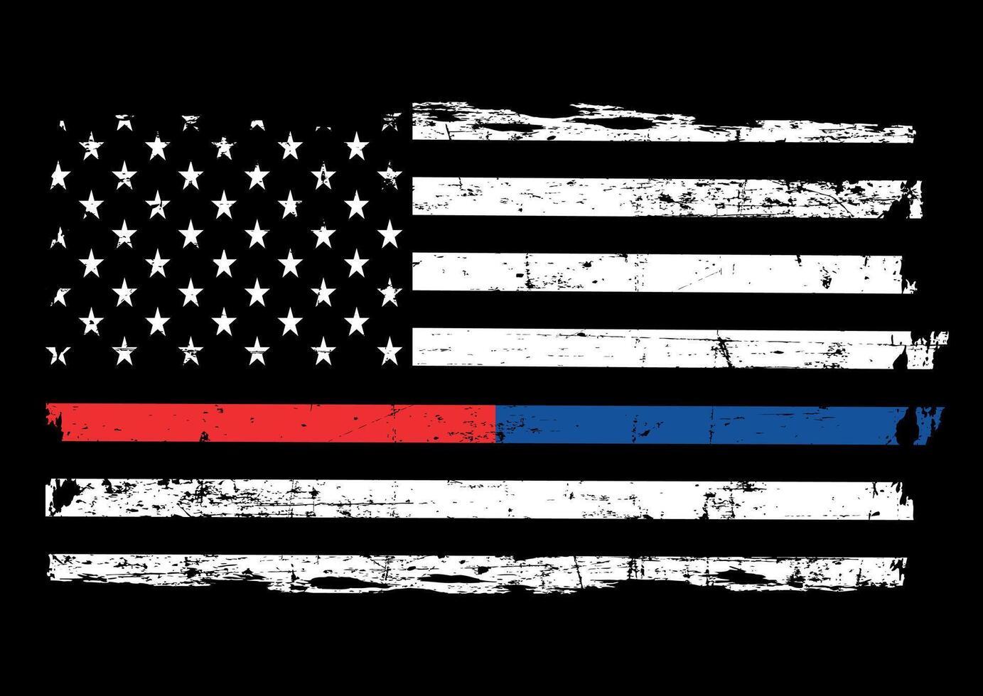 Police And Firefighter American Flag, Thin Blue And Red Line Flag. vector