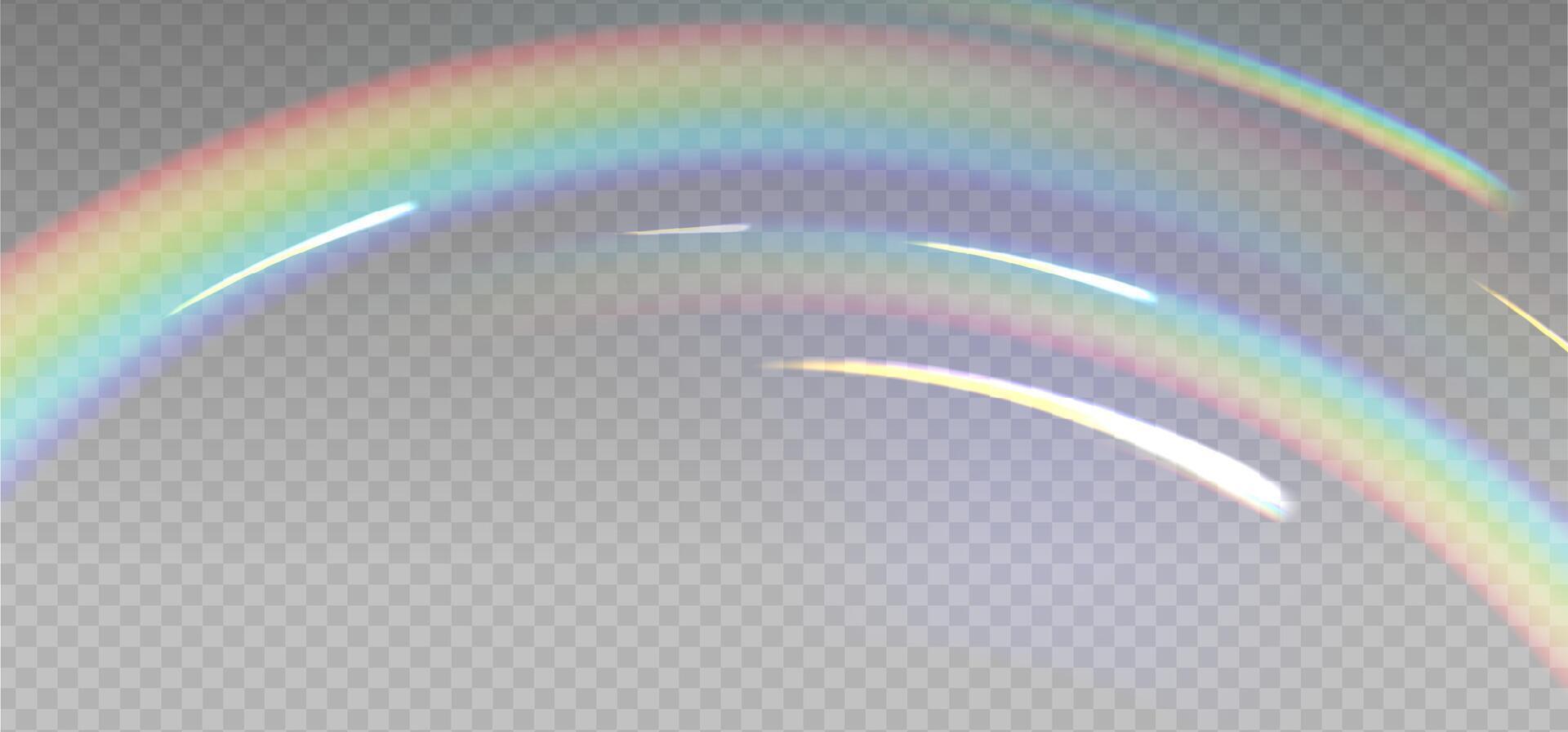 Rainbow arc highlights on a light checkered background. Glare or reflection glass in motion. Glittering particles for social media photo shots. vector