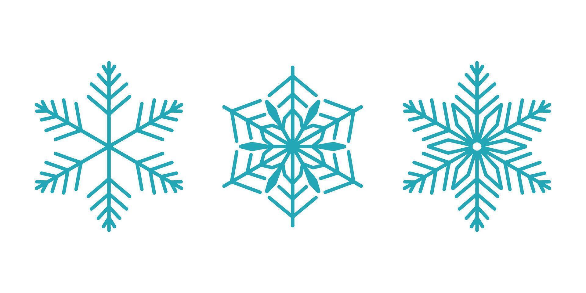 Beautiful snowflakes set, detailed hand drawn flat line illustration. Graphic outline drawing. Christmas and New Year symbol. Unique snowflake silhouette icon for frosty winter vector