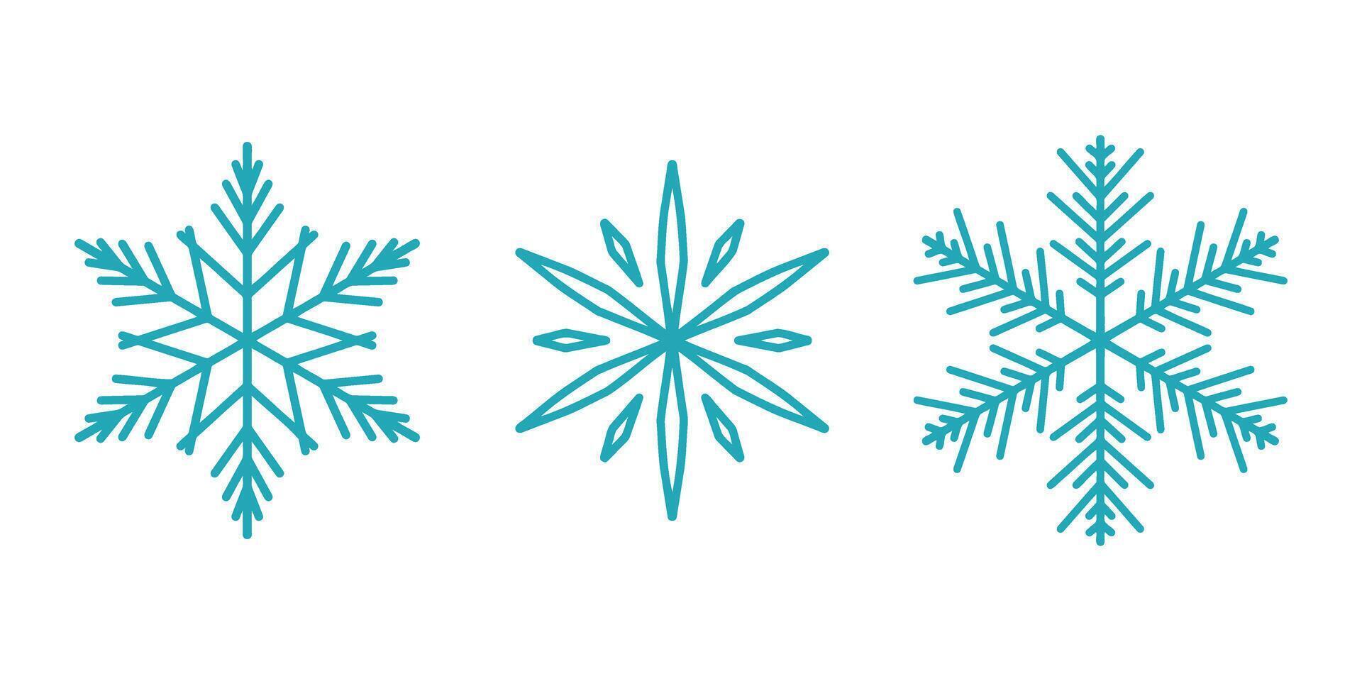 Beautiful snowflakes set, detailed hand drawn flat line illustration. Graphic outline drawing. Christmas and New Year symbol. Unique snowflake silhouette icons for frosty winter designs. vector