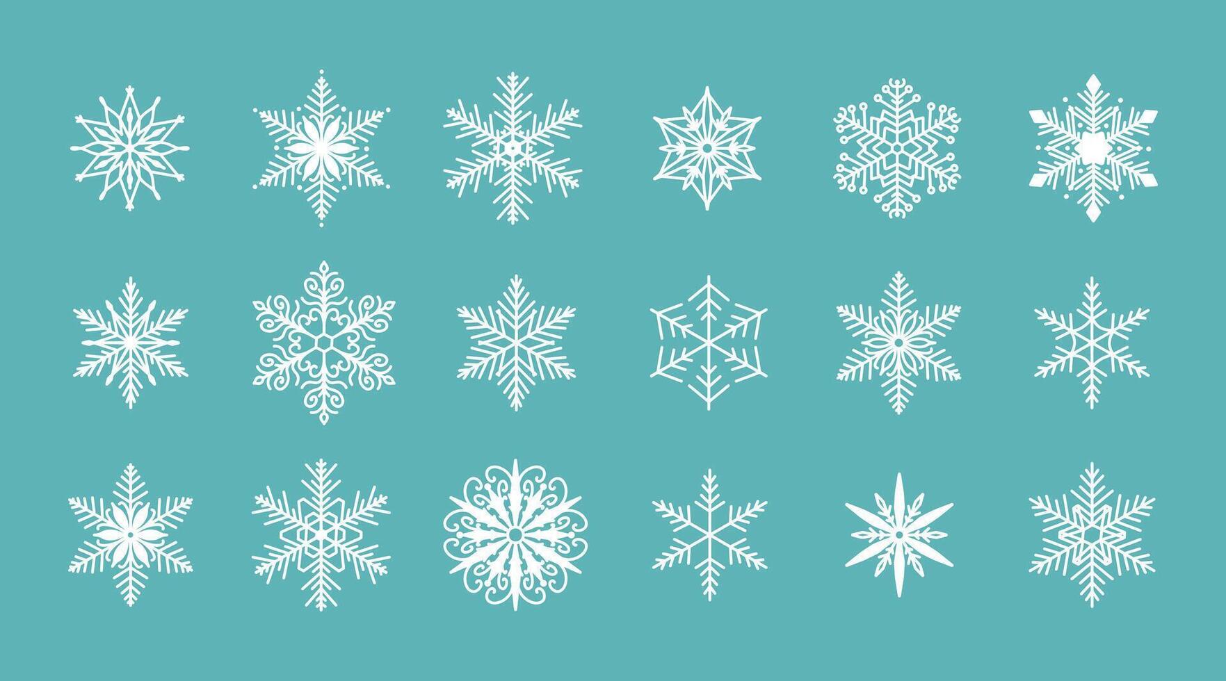 Unique snowflakes set, detailed hand drawn flat line illustration. Graphic outline drawing. Christmas and New Year symbol. Beautiful snowflake silhouette icon for winter design vector