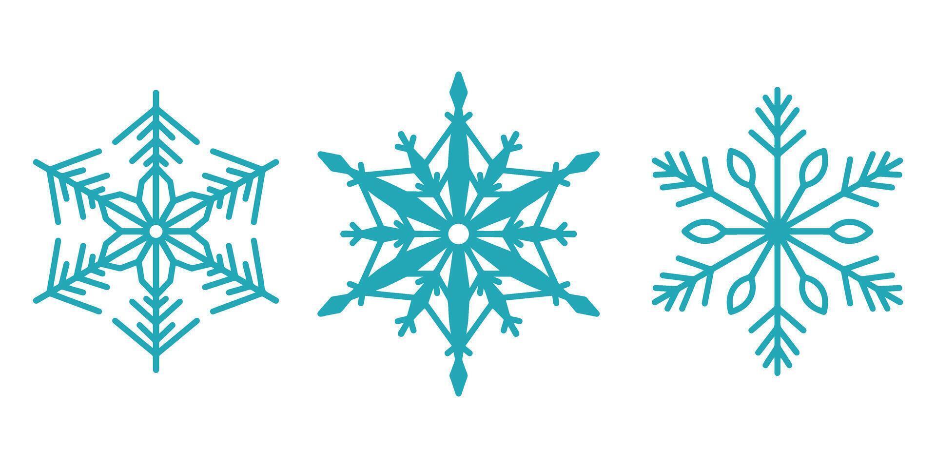 Beautiful snowflakes set, detailed hand drawn flat line illustration. Graphic outline drawing. Christmas and New Year symbol. Unique snowflake silhouette icon for frosty winter de vector