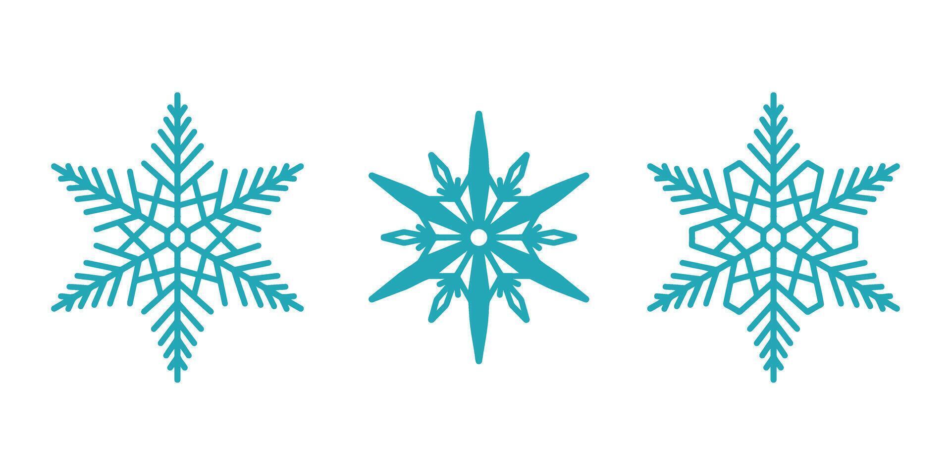 Beautiful snowflakes set, detailed hand drawn flat line illustration. Graphic outline drawing. Christmas and New Year symbol. Unique snowflake silhouette icons for frosty winter. vector