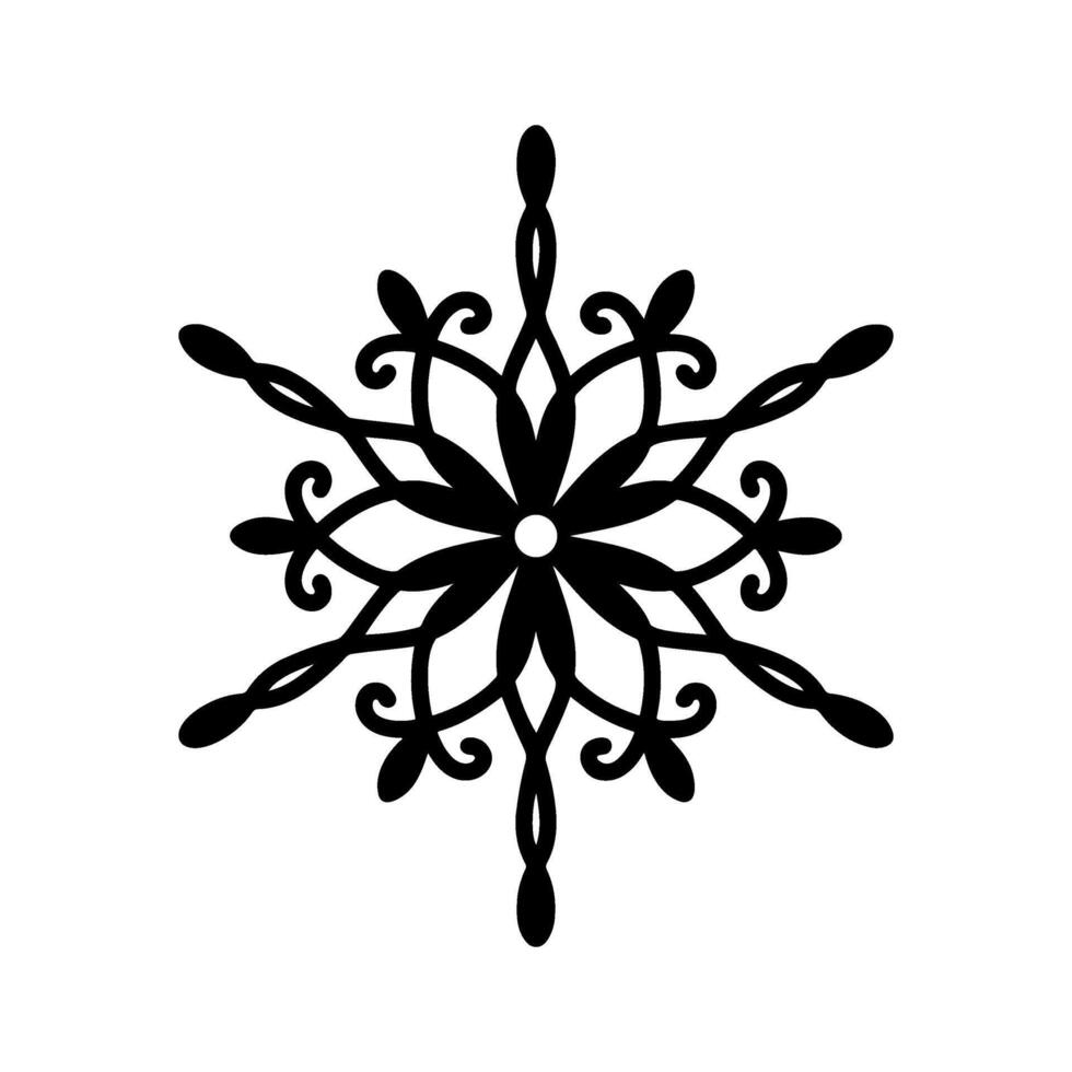 Beautiful snowflake, detailed hand drawn flat illustration. Graphic outline drawing. Christmas and New Year symbol. Unique snowflake silhouette icon for frosty winter design vector