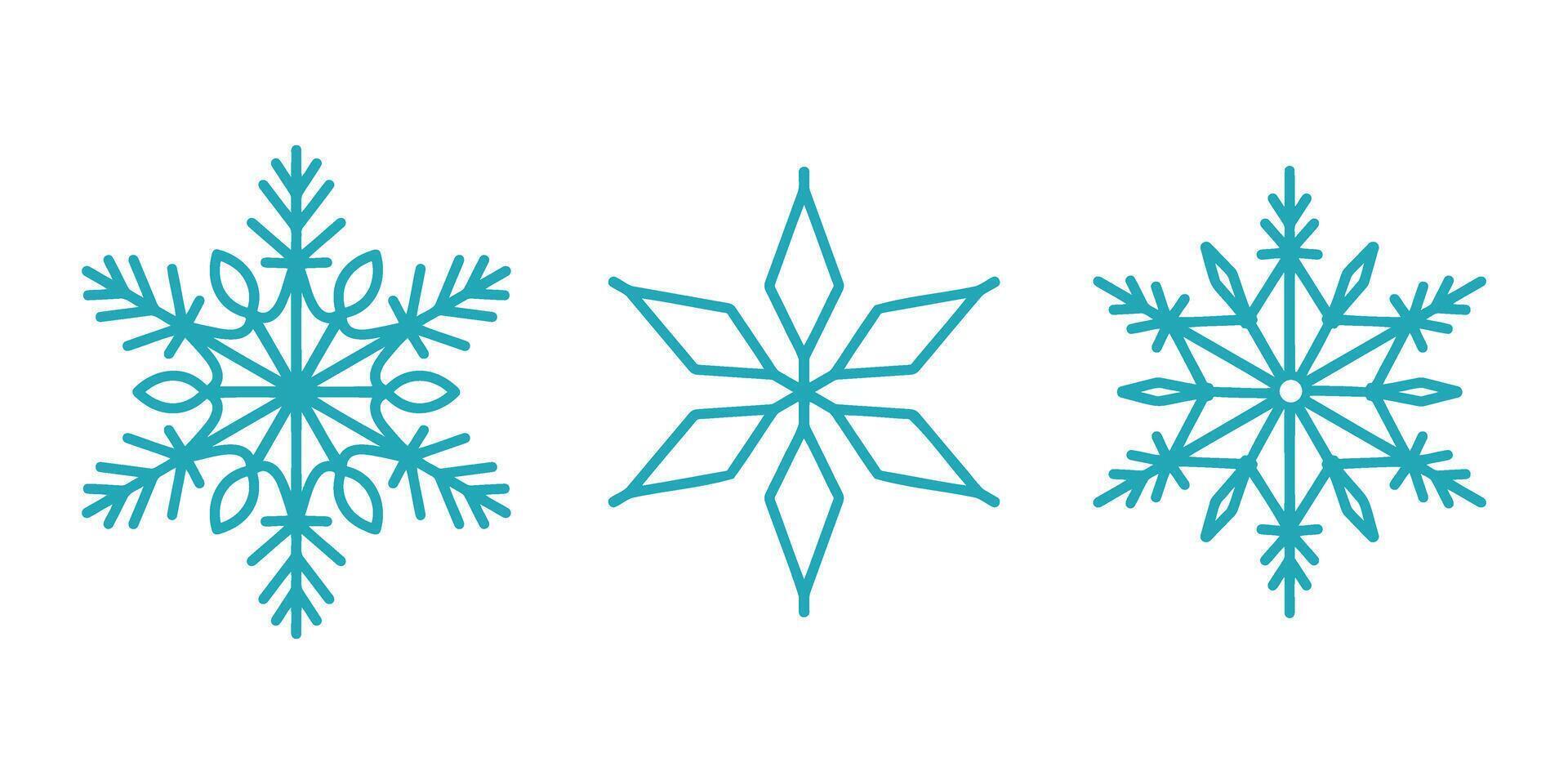 Beautiful snowflakes set, detailed hand drawn flat line illustration. Graphic outline drawing. Christmas and New Year symbol. Unique snowflake silhouette icon for frosty winter desig vector