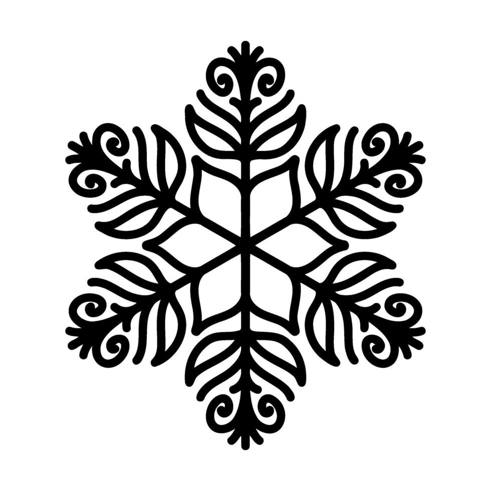 Beautiful snowflake, hand drawn flat illustration. Graphic outline drawing. Christmas and New Year symbol. Unique snowflake silhouette icon for frosty winter designs and decorations. vector