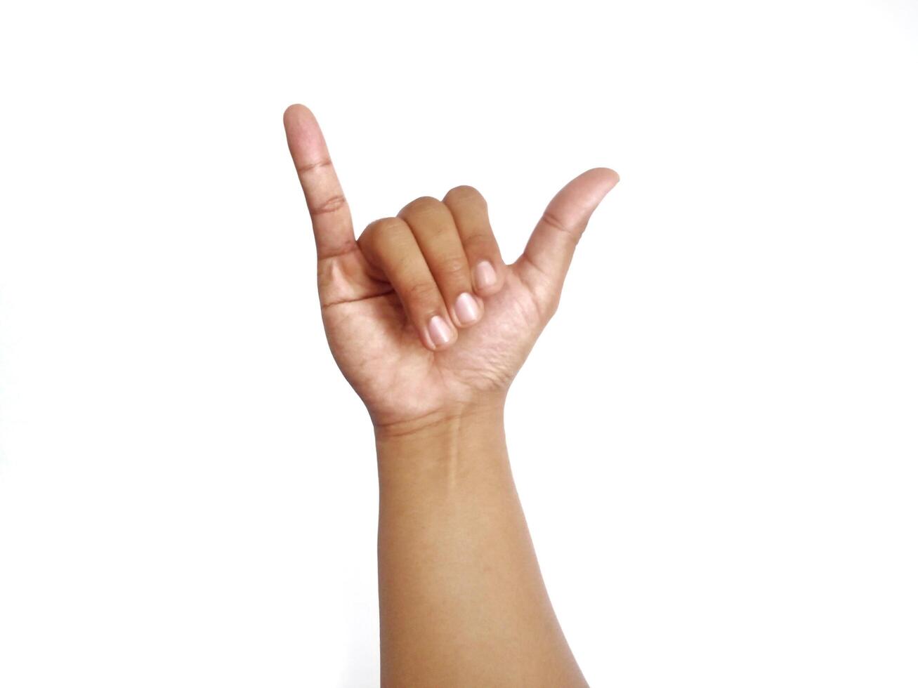Deaf alphabet letter Y by hand. Letter 'Y' in sign language, isolated on a white background. Hand gestures. languages that use visual manual modality. Deaf Sign. photo