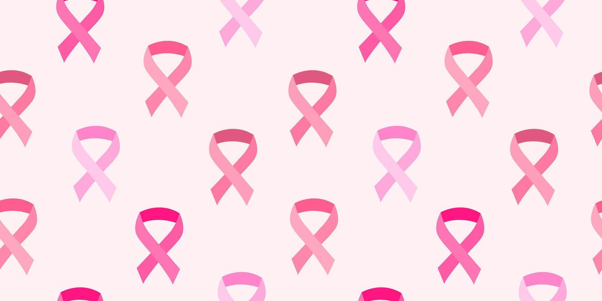 Breast cancer awareness month. Seamless pattern with pink ribbons of different shades on pink background. Concept of struggle and hope, women's health. vector