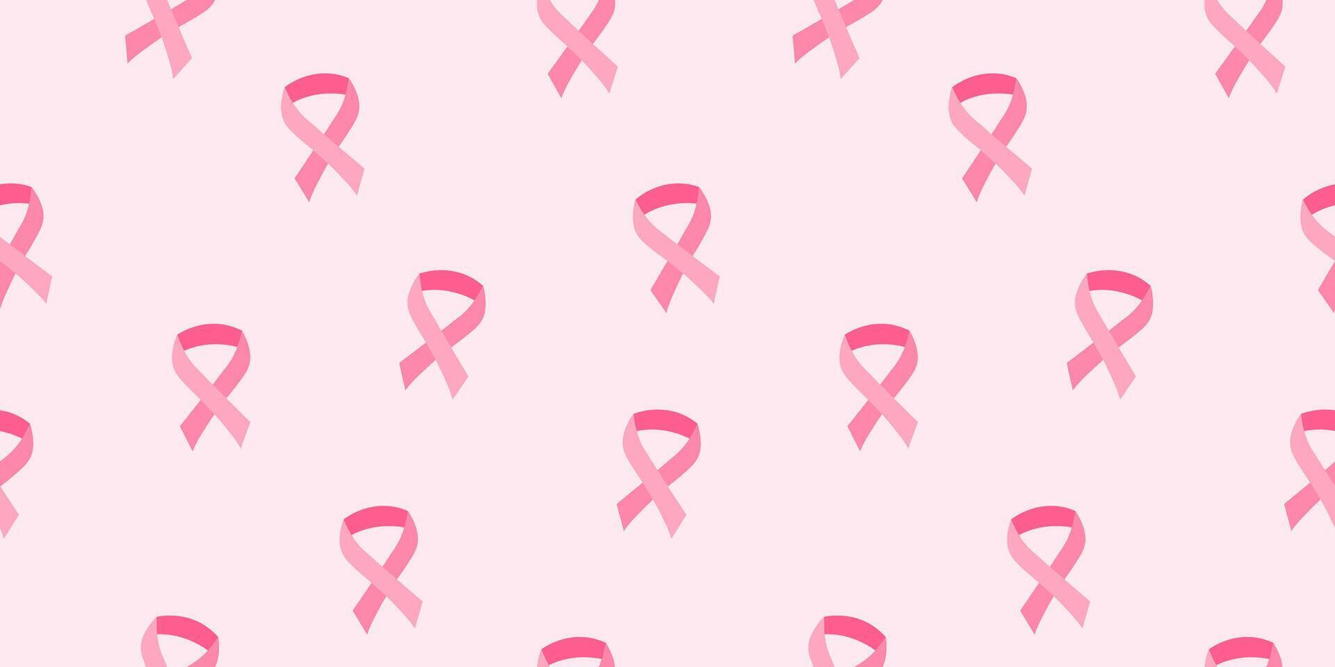 Breast cancer awareness month. Seamless pattern with pink ribbons on pink light background. Fight and hope concept. vector