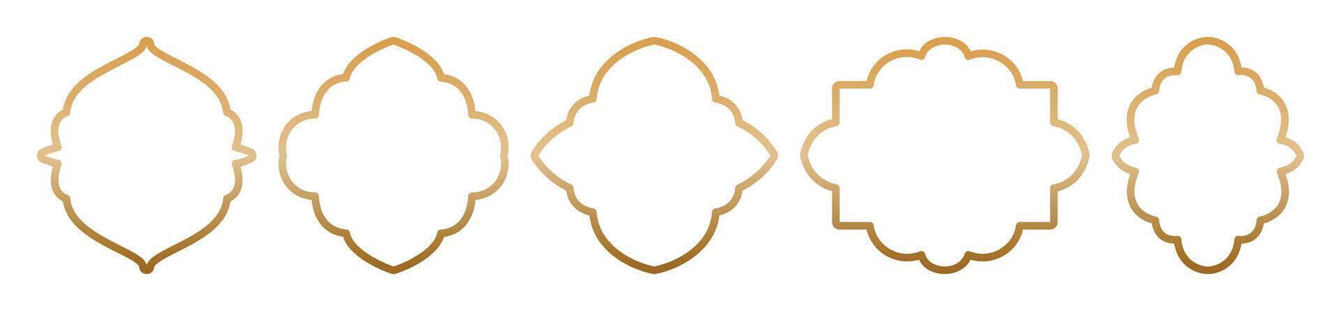 Islamic window line gold gradient shape collection isolated on transparent background. Arabic, Muslim architecture outline frame. Traditional, oriental design. Silhouettes arabesque traditional vector