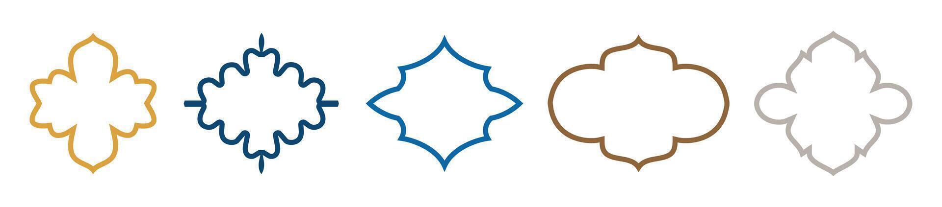 Islamic shape of a window or door arch. Arab frame set. Ramadan Kareem editable outline icon. Arabian Muslim shape arch on transparent background. Mosque gate. Islamic arabesque pattern vector
