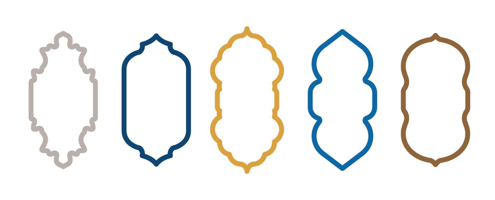Set of Arabic and Moroccan window shapes, Islamic arches for mosque gates. Ramadan Kareem, Eid Mubarak outlines for labels and templates. icons on transparent background. Flat, minimal style vector