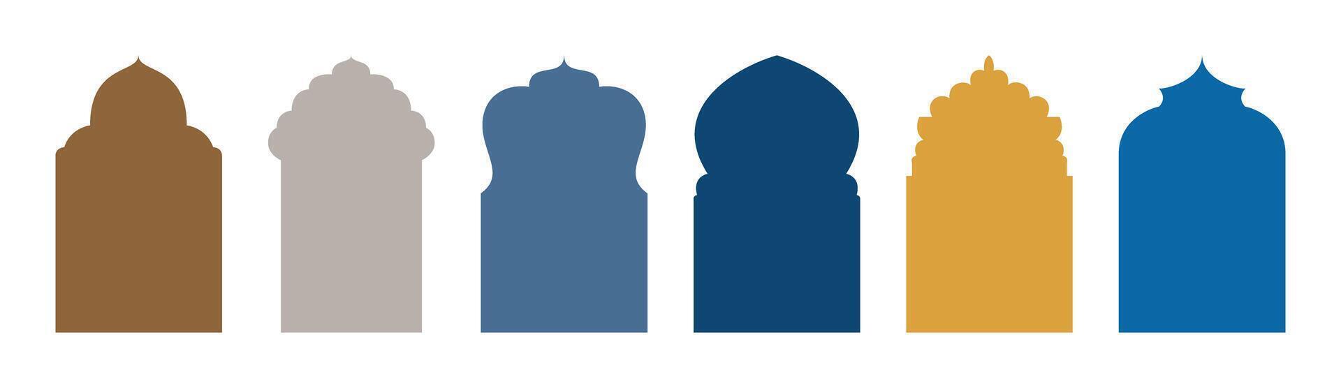 Shape Islamic door and window silhouette Arabic arch. mosque gate shape isolated on transparent. Collection of doors arch in oriental style. Frames in Arabian Muslim design for Ramadan Kareem vector