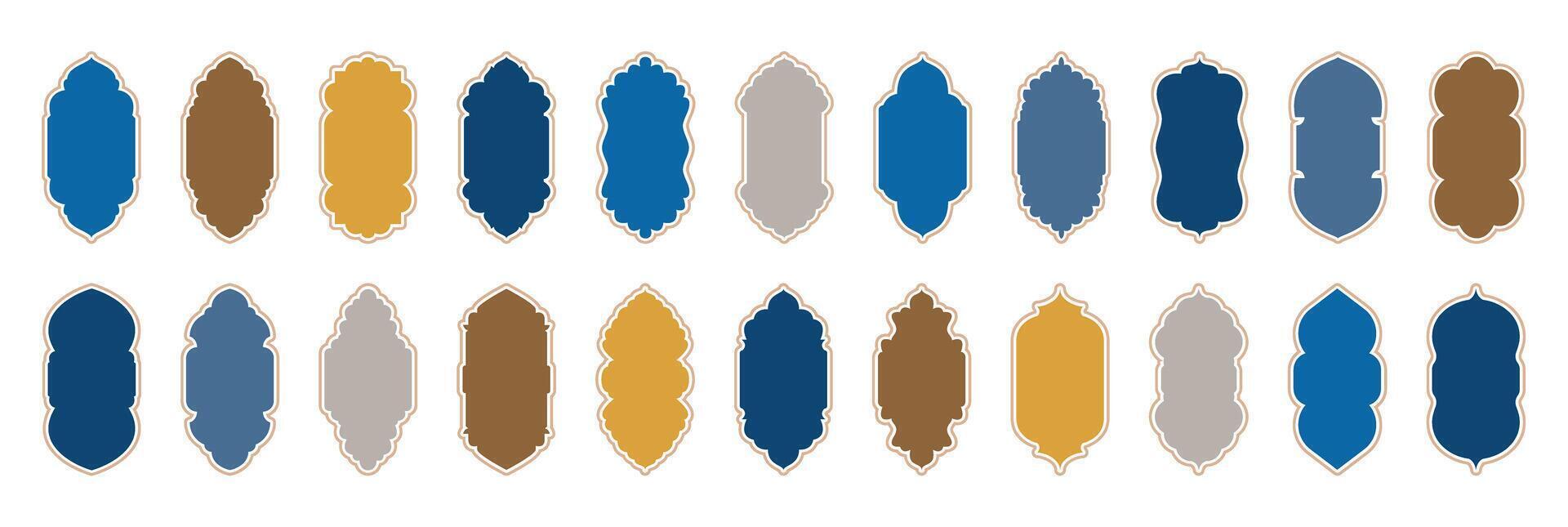 Collection of oriental style. Islamic shapes of a window or door arch, mosque gate. Arab frame set on transparent background. Ramadan kareem silhouette icon set. Islamic arabesque pattern vector