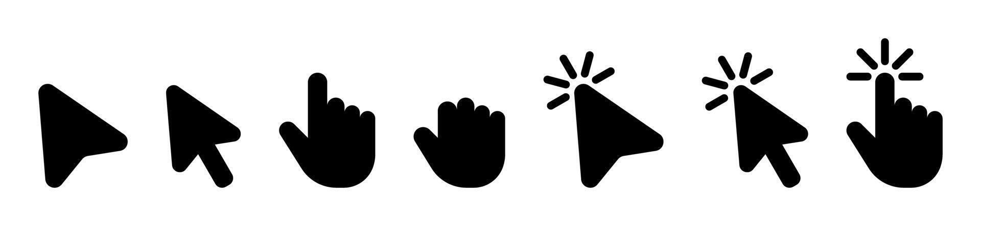 Mouse click cursor and loading icon for interface, computer, mobile app, animation or UI design. Mouse pointer black fill illustration on transparent background. Hand pointer symbol with finger vector