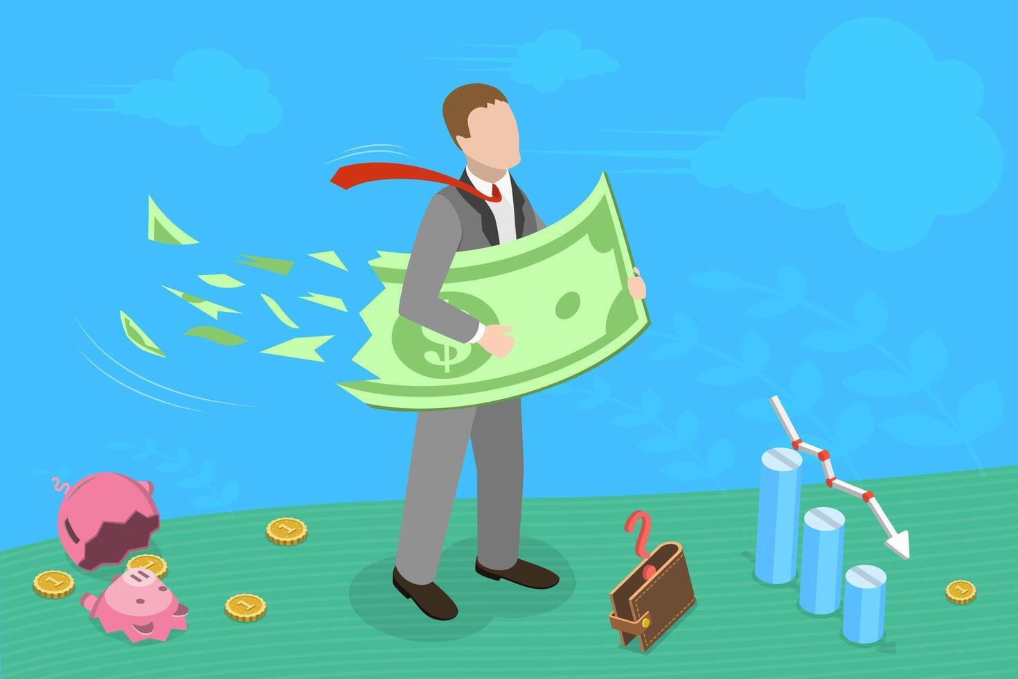 3D Isometric Flat Conceptual Illustration of Losing Money vector